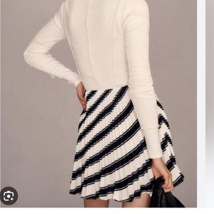 New Anthropologie Maeve Black White Pleated Striped Skirt 2